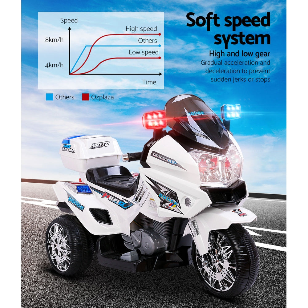 Rigo Kids Electric Ride On Police Motorcycle | BMW-Inspired | White