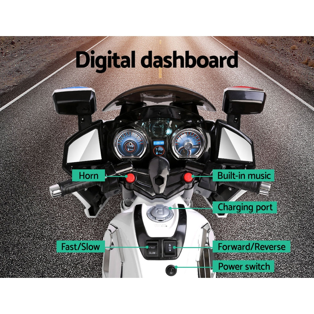 Rigo Kids Electric Ride On Police Motorcycle | BMW-Inspired | White
