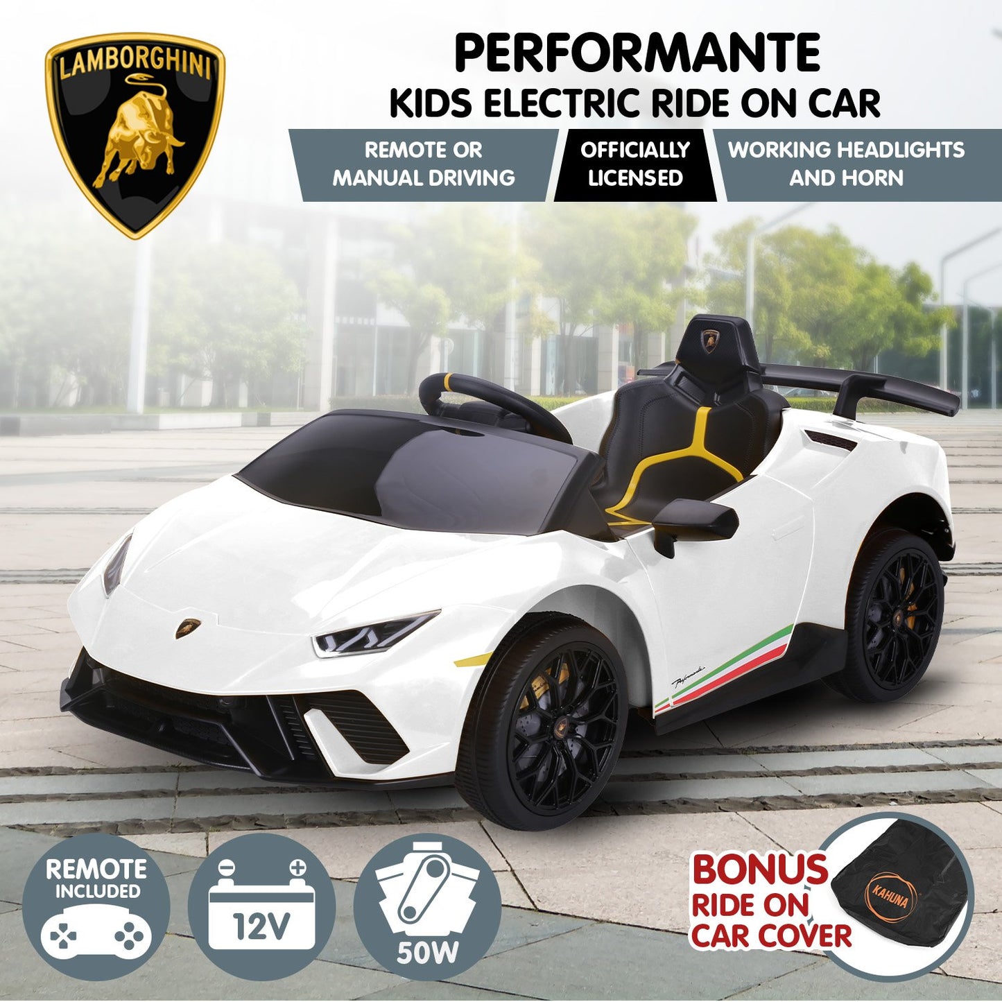 Lamborghini Kids Electric Ride On Car by Kahuna | White