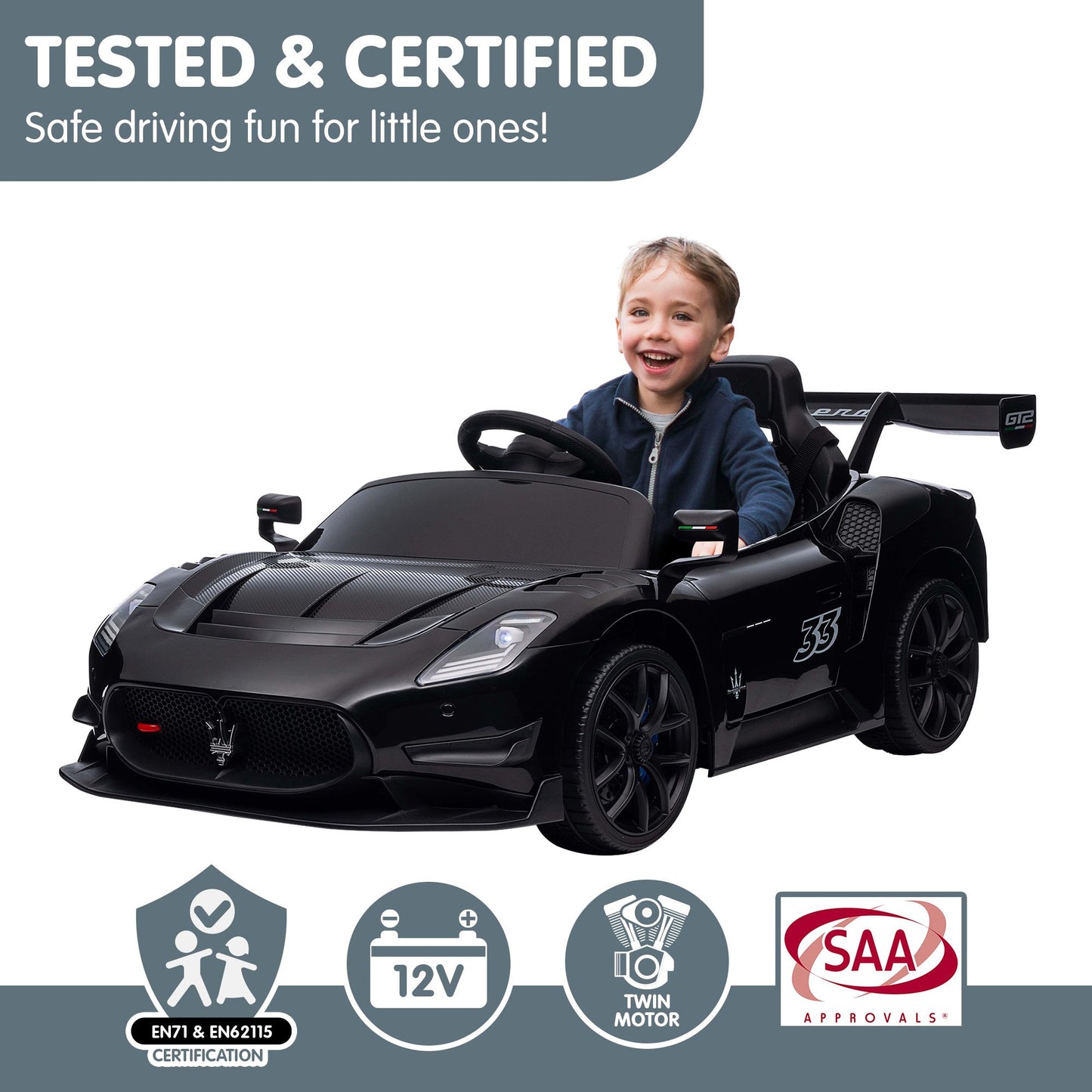 Maserati MC20 GT2 Licensed Electric Kids Ride On by Kahuna | Black or Blue