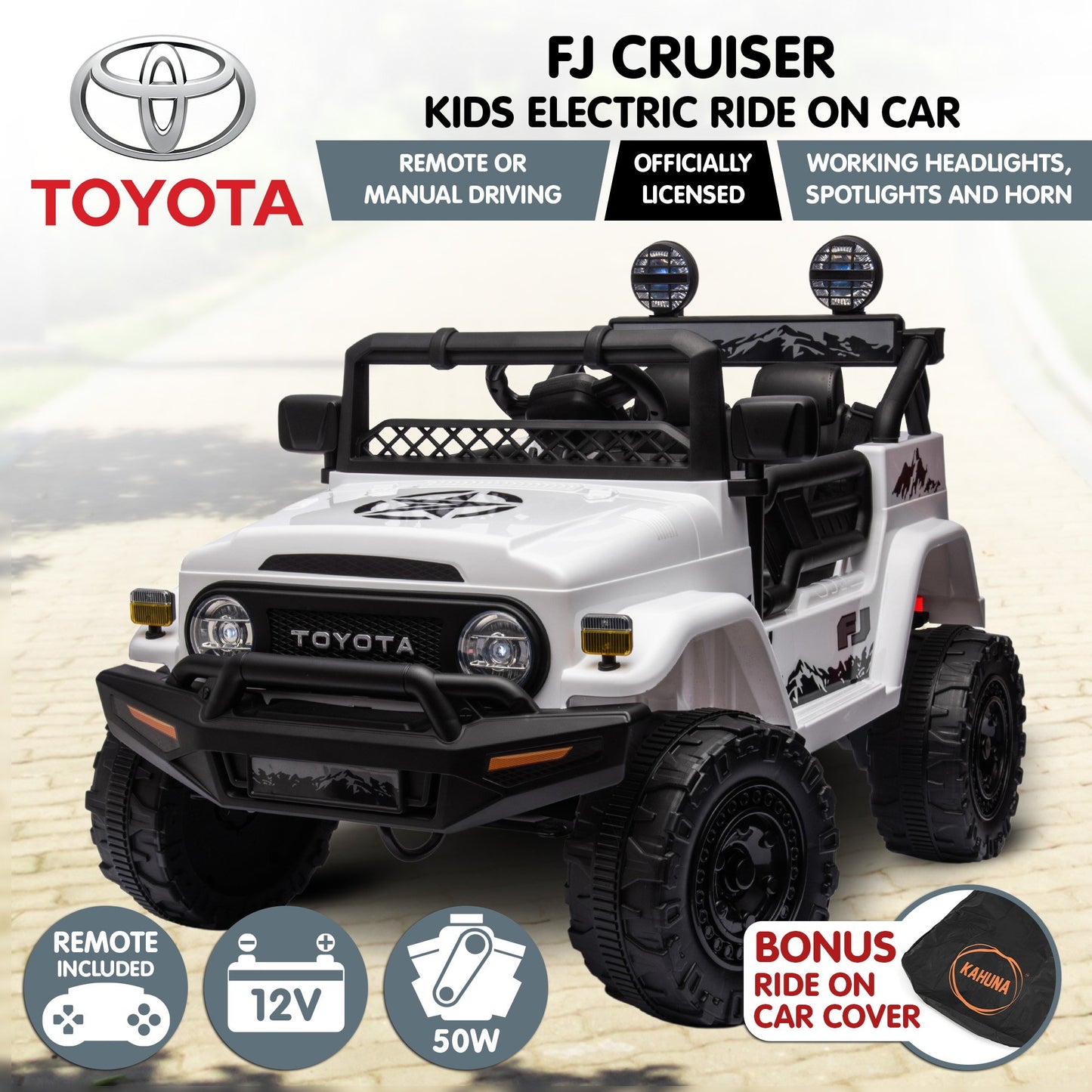 Kahuna Authorized Toyota Ride-on Car | Fj Cruiser | White
